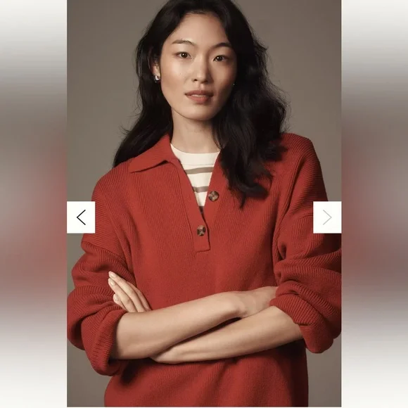 Reformation Rust Red V-Neck Knit Sweater - Picture 3 of 6